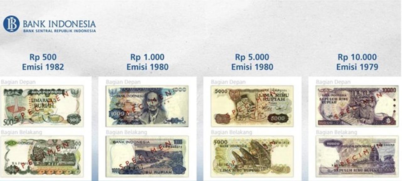 BI Cabut 4 Pecahan Uang Kertas Tahun Emisi 1979, 1980, dan 1982